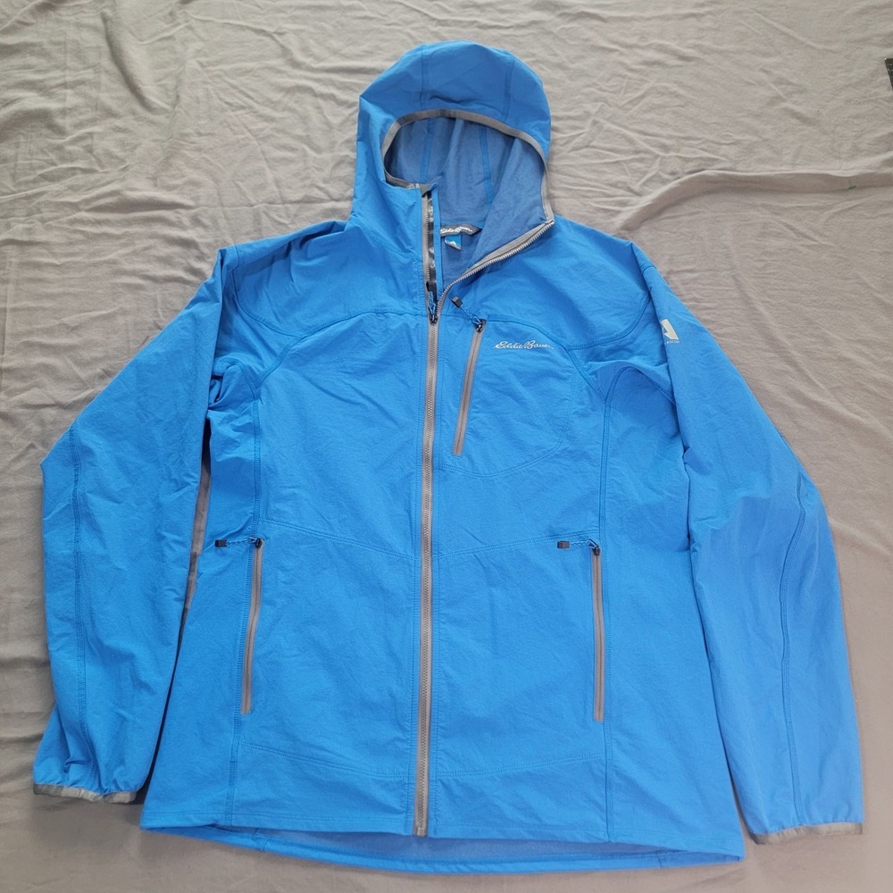 Eddie Bauer First Ascent Rain Jacket Men's Medium Blue Hoodie Full Zip Pcokets - Picture 2 of 7